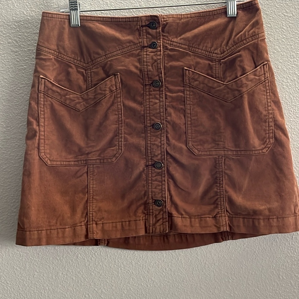 Free People Come A Little Closer Brown Corduroy Mini Skirt Size 8